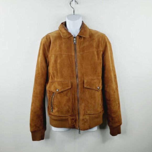 Mango Other - Mango Mens Brown Leather Long Sleeve Collared Full Zip Casual Jacket Size Medium